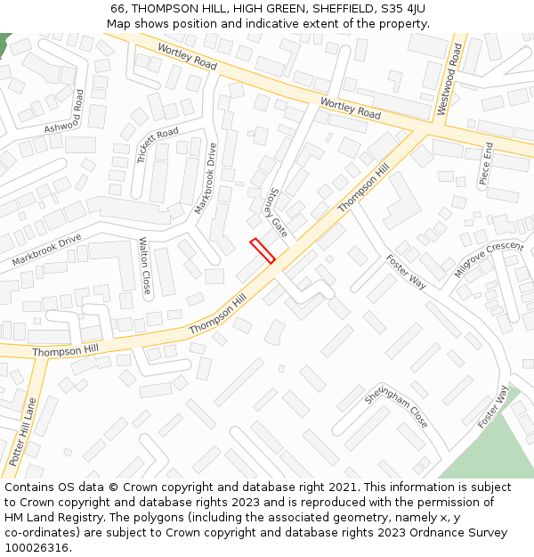 66, THOMPSON HILL, HIGH GREEN, SHEFFIELD, S35 4JU: Location map and indicative extent of plot