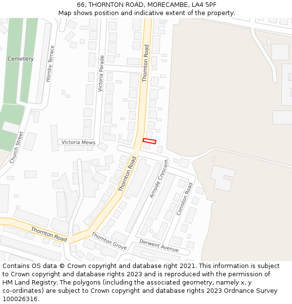 66, THORNTON ROAD, MORECAMBE, LA4 5PF: Location map and indicative extent of plot