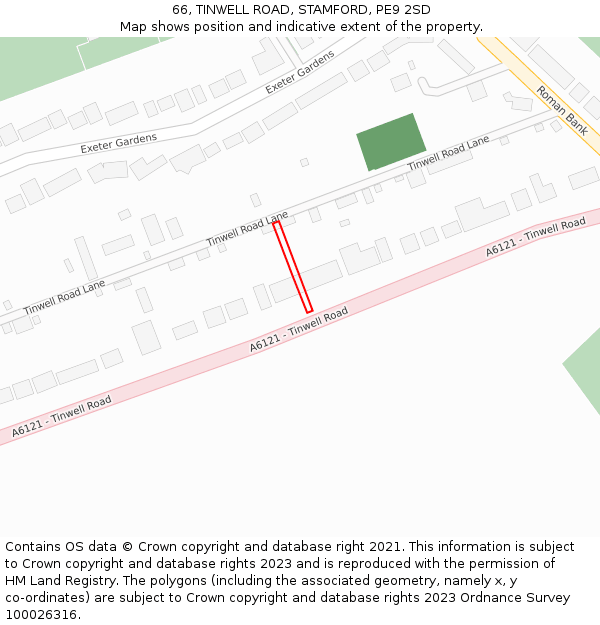 66, TINWELL ROAD, STAMFORD, PE9 2SD: Location map and indicative extent of plot