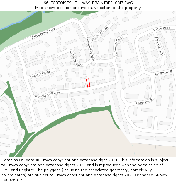 66, TORTOISESHELL WAY, BRAINTREE, CM7 1WG: Location map and indicative extent of plot