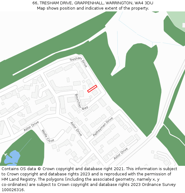 66, TRESHAM DRIVE, GRAPPENHALL, WARRINGTON, WA4 3DU: Location map and indicative extent of plot