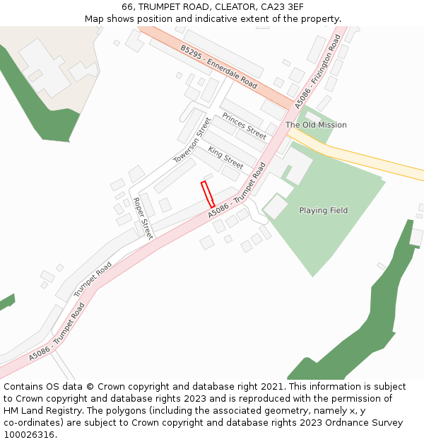 66, TRUMPET ROAD, CLEATOR, CA23 3EF: Location map and indicative extent of plot