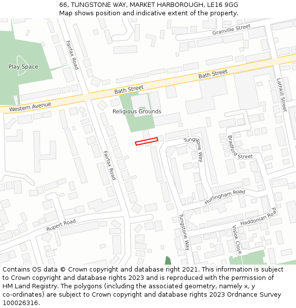 66, TUNGSTONE WAY, MARKET HARBOROUGH, LE16 9GG: Location map and indicative extent of plot