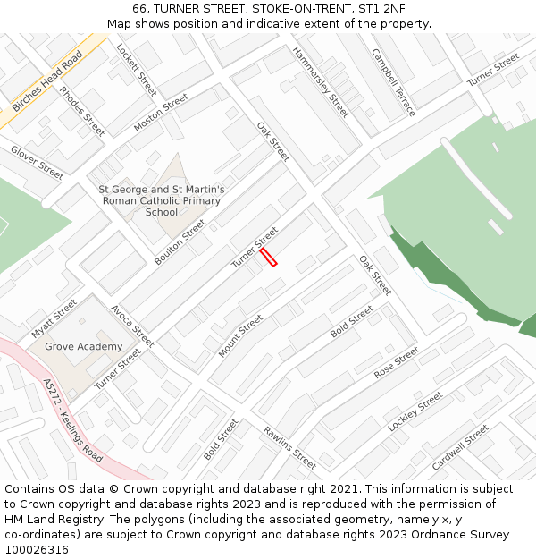 66, TURNER STREET, STOKE-ON-TRENT, ST1 2NF: Location map and indicative extent of plot