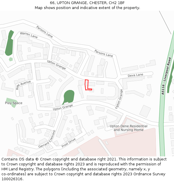 66, UPTON GRANGE, CHESTER, CH2 1BF: Location map and indicative extent of plot