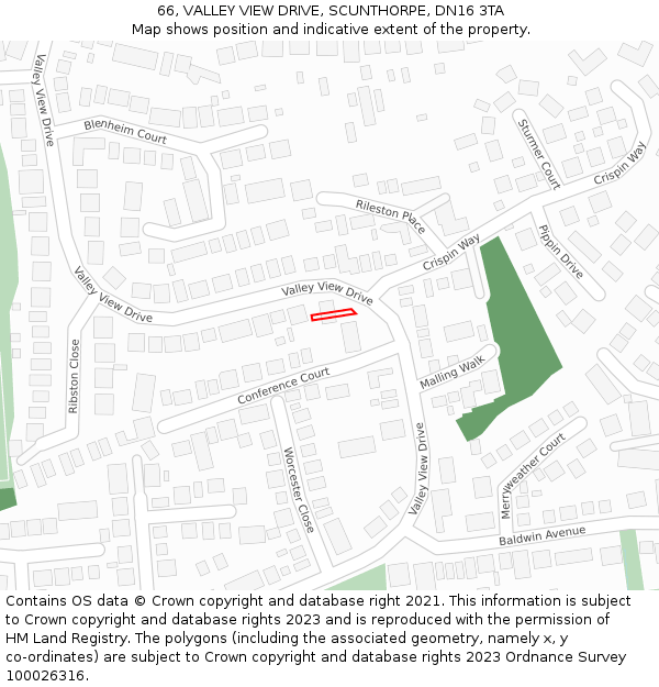 66, VALLEY VIEW DRIVE, SCUNTHORPE, DN16 3TA: Location map and indicative extent of plot