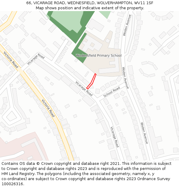 66, VICARAGE ROAD, WEDNESFIELD, WOLVERHAMPTON, WV11 1SF: Location map and indicative extent of plot