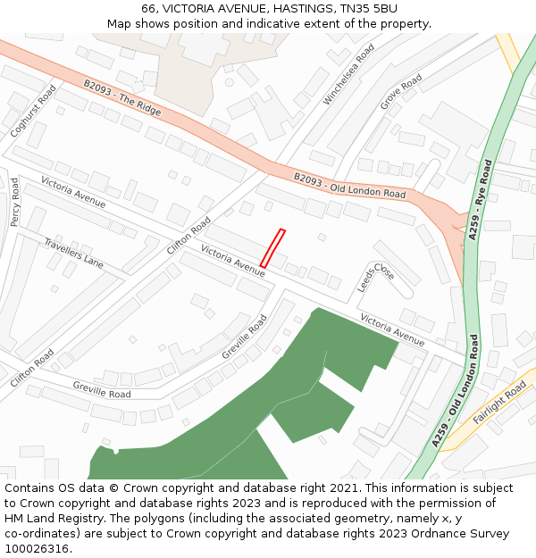 66, VICTORIA AVENUE, HASTINGS, TN35 5BU: Location map and indicative extent of plot