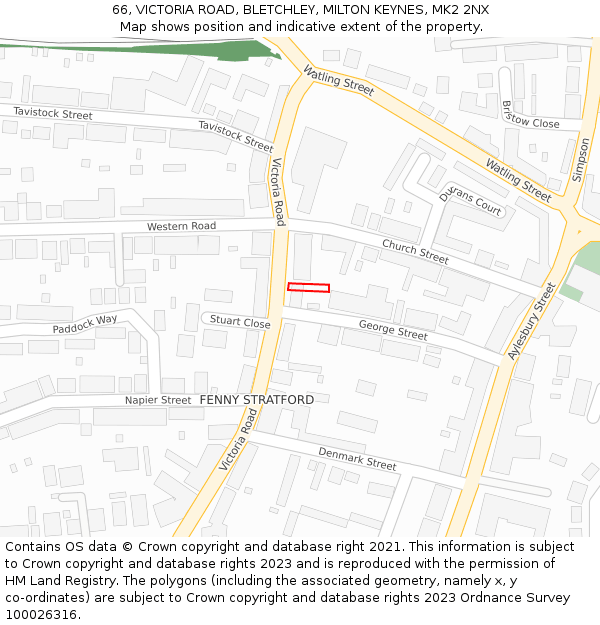 66, VICTORIA ROAD, BLETCHLEY, MILTON KEYNES, MK2 2NX: Location map and indicative extent of plot