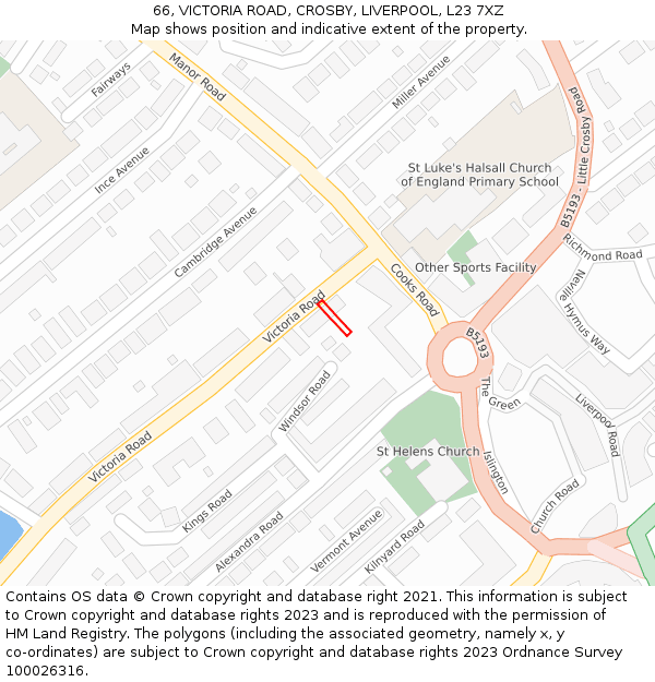 66, VICTORIA ROAD, CROSBY, LIVERPOOL, L23 7XZ: Location map and indicative extent of plot