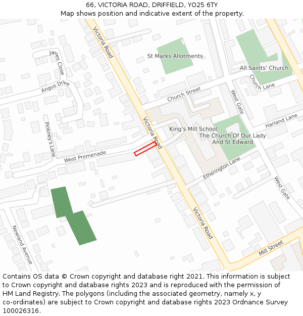 66, VICTORIA ROAD, DRIFFIELD, YO25 6TY: Location map and indicative extent of plot