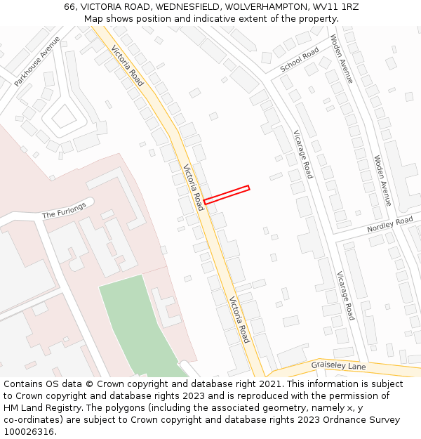 66, VICTORIA ROAD, WEDNESFIELD, WOLVERHAMPTON, WV11 1RZ: Location map and indicative extent of plot