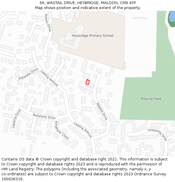 66, WAGTAIL DRIVE, HEYBRIDGE, MALDON, CM9 4YP: Location map and indicative extent of plot