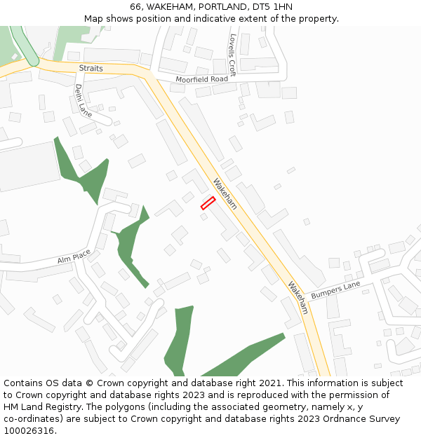 66, WAKEHAM, PORTLAND, DT5 1HN: Location map and indicative extent of plot
