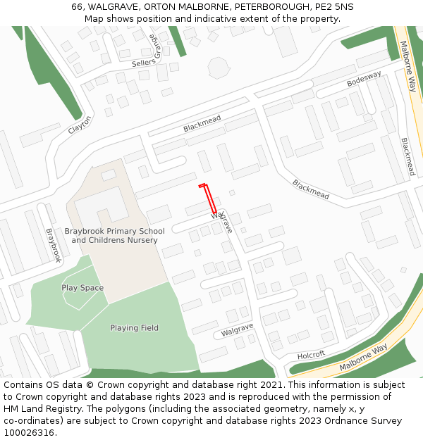 66, WALGRAVE, ORTON MALBORNE, PETERBOROUGH, PE2 5NS: Location map and indicative extent of plot