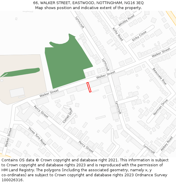 66, WALKER STREET, EASTWOOD, NOTTINGHAM, NG16 3EQ: Location map and indicative extent of plot