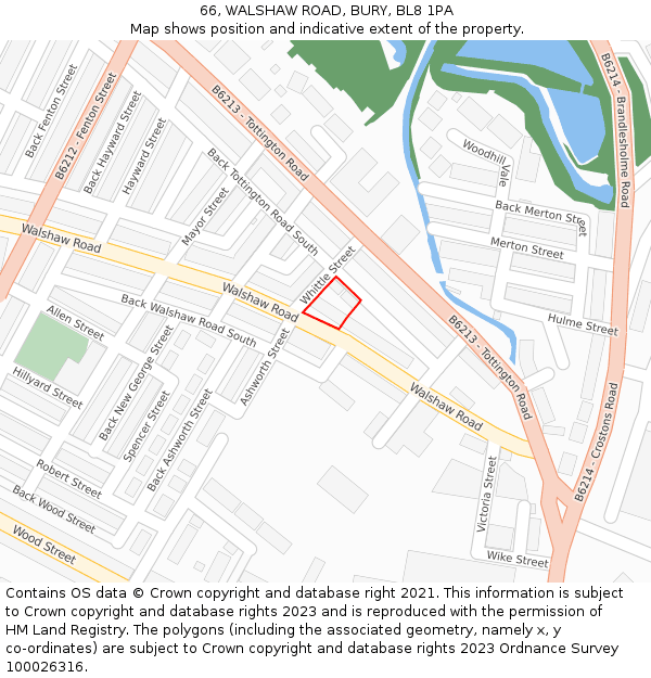 66, WALSHAW ROAD, BURY, BL8 1PA: Location map and indicative extent of plot