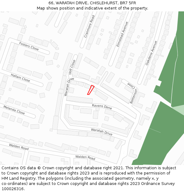 66, WARATAH DRIVE, CHISLEHURST, BR7 5FR: Location map and indicative extent of plot