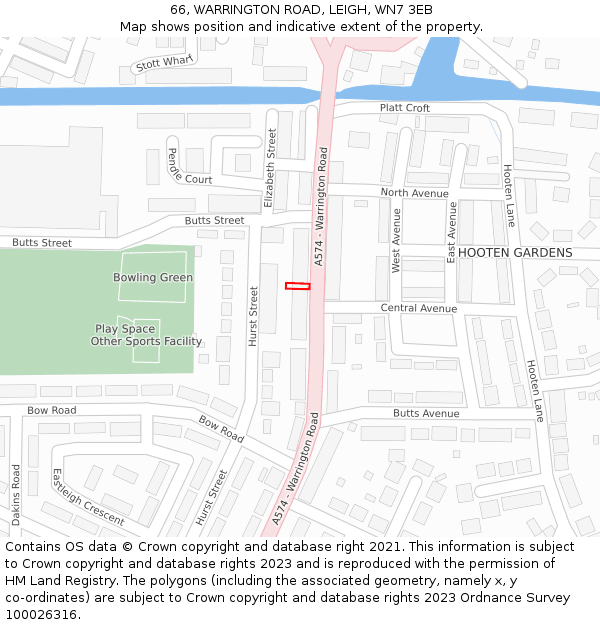66, WARRINGTON ROAD, LEIGH, WN7 3EB: Location map and indicative extent of plot