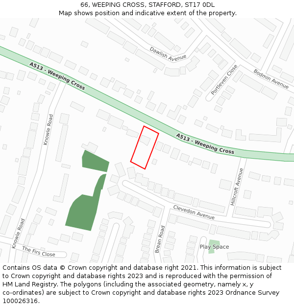 66, WEEPING CROSS, STAFFORD, ST17 0DL: Location map and indicative extent of plot