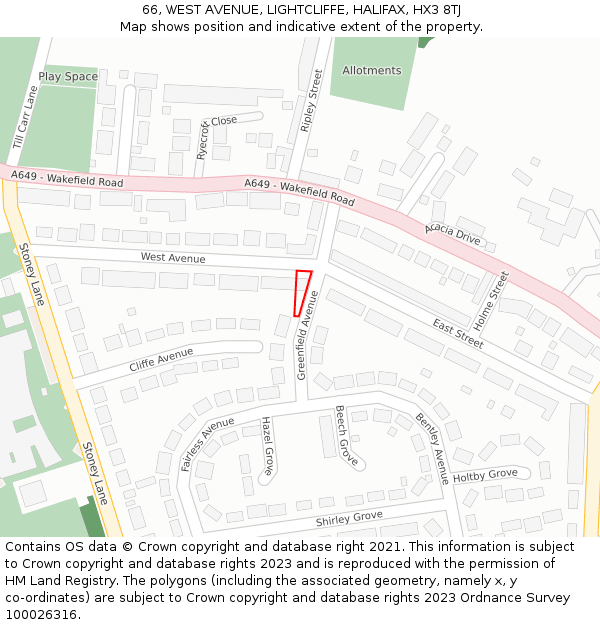 66, WEST AVENUE, LIGHTCLIFFE, HALIFAX, HX3 8TJ: Location map and indicative extent of plot