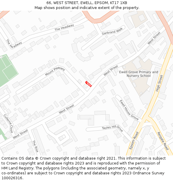 66, WEST STREET, EWELL, EPSOM, KT17 1XB: Location map and indicative extent of plot