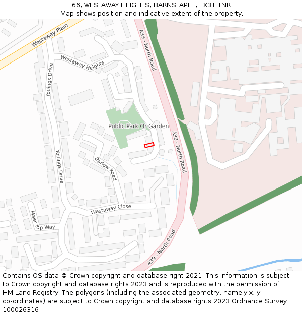 66, WESTAWAY HEIGHTS, BARNSTAPLE, EX31 1NR: Location map and indicative extent of plot