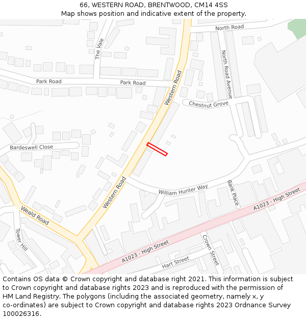 66, WESTERN ROAD, BRENTWOOD, CM14 4SS: Location map and indicative extent of plot