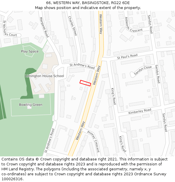 66, WESTERN WAY, BASINGSTOKE, RG22 6DE: Location map and indicative extent of plot
