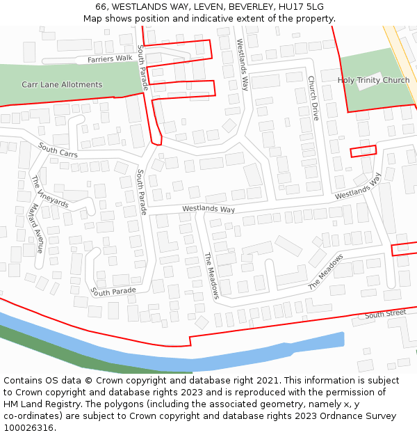 66, WESTLANDS WAY, LEVEN, BEVERLEY, HU17 5LG: Location map and indicative extent of plot