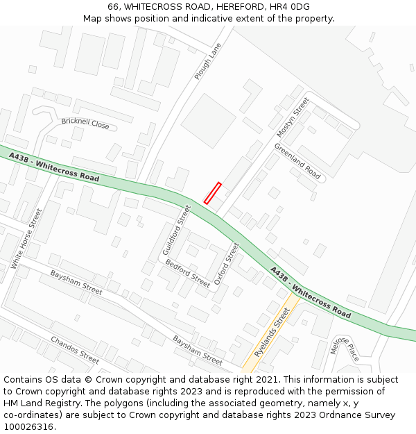 66, WHITECROSS ROAD, HEREFORD, HR4 0DG: Location map and indicative extent of plot