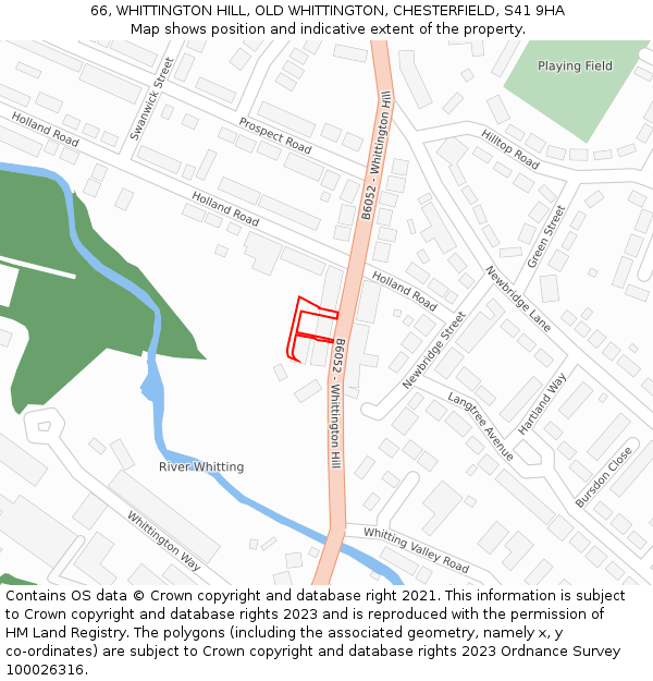 66, WHITTINGTON HILL, OLD WHITTINGTON, CHESTERFIELD, S41 9HA: Location map and indicative extent of plot