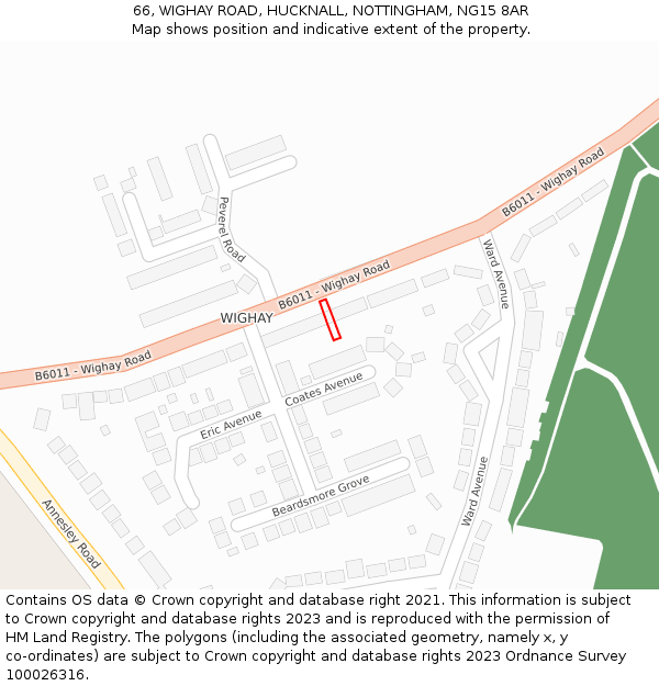 66, WIGHAY ROAD, HUCKNALL, NOTTINGHAM, NG15 8AR: Location map and indicative extent of plot
