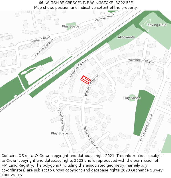 66, WILTSHIRE CRESCENT, BASINGSTOKE, RG22 5FE: Location map and indicative extent of plot