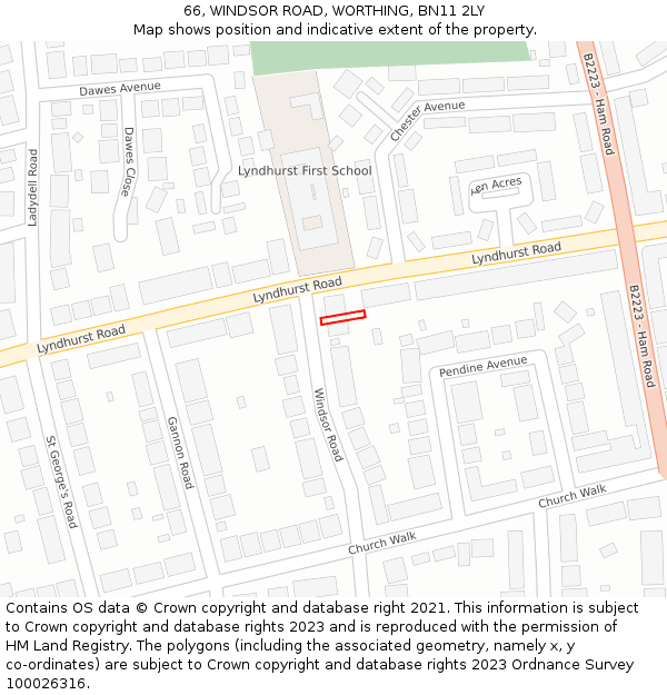 66, WINDSOR ROAD, WORTHING, BN11 2LY: Location map and indicative extent of plot