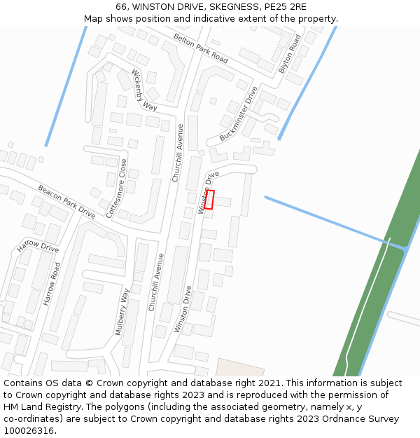 66, WINSTON DRIVE, SKEGNESS, PE25 2RE: Location map and indicative extent of plot