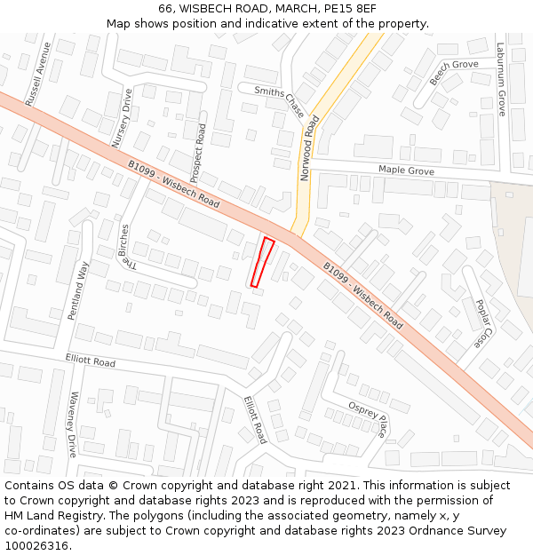 66, WISBECH ROAD, MARCH, PE15 8EF: Location map and indicative extent of plot