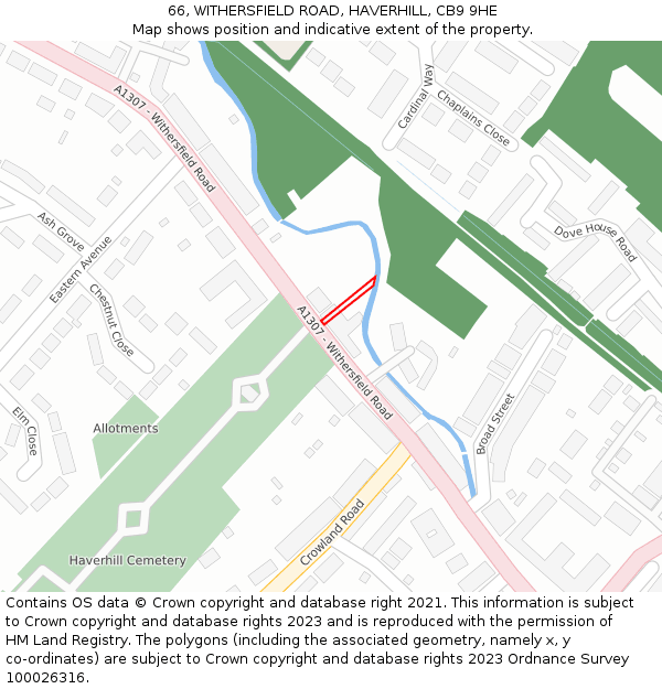 66, WITHERSFIELD ROAD, HAVERHILL, CB9 9HE: Location map and indicative extent of plot