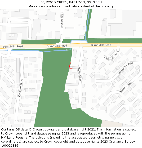 66, WOOD GREEN, BASILDON, SS13 1RU: Location map and indicative extent of plot