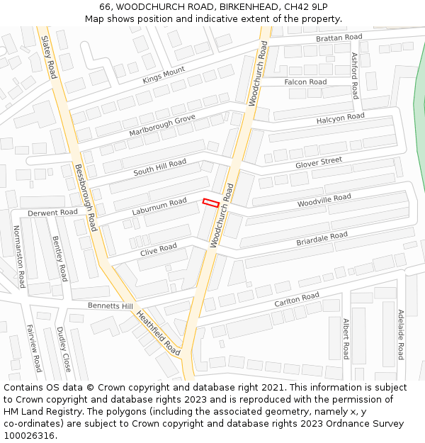 66, WOODCHURCH ROAD, BIRKENHEAD, CH42 9LP: Location map and indicative extent of plot