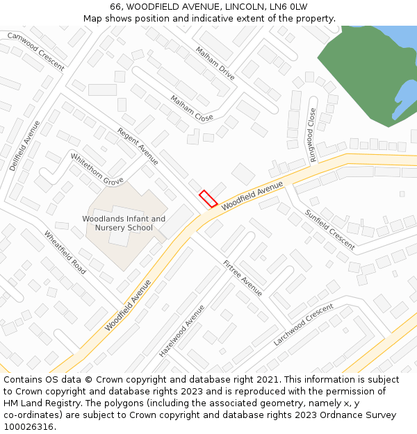 66, WOODFIELD AVENUE, LINCOLN, LN6 0LW: Location map and indicative extent of plot