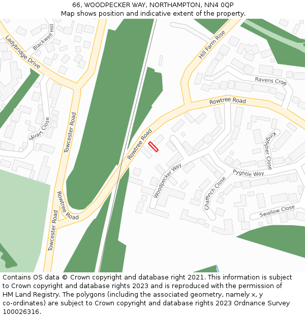 66, WOODPECKER WAY, NORTHAMPTON, NN4 0QP: Location map and indicative extent of plot