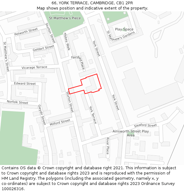 66, YORK TERRACE, CAMBRIDGE, CB1 2PR: Location map and indicative extent of plot