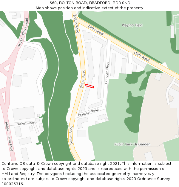 660, BOLTON ROAD, BRADFORD, BD3 0ND: Location map and indicative extent of plot