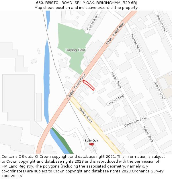 660, BRISTOL ROAD, SELLY OAK, BIRMINGHAM, B29 6BJ: Location map and indicative extent of plot