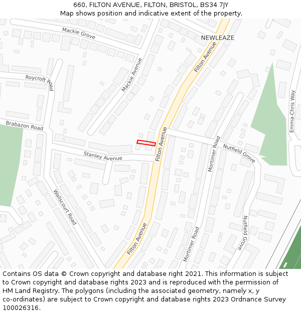 660, FILTON AVENUE, FILTON, BRISTOL, BS34 7JY: Location map and indicative extent of plot