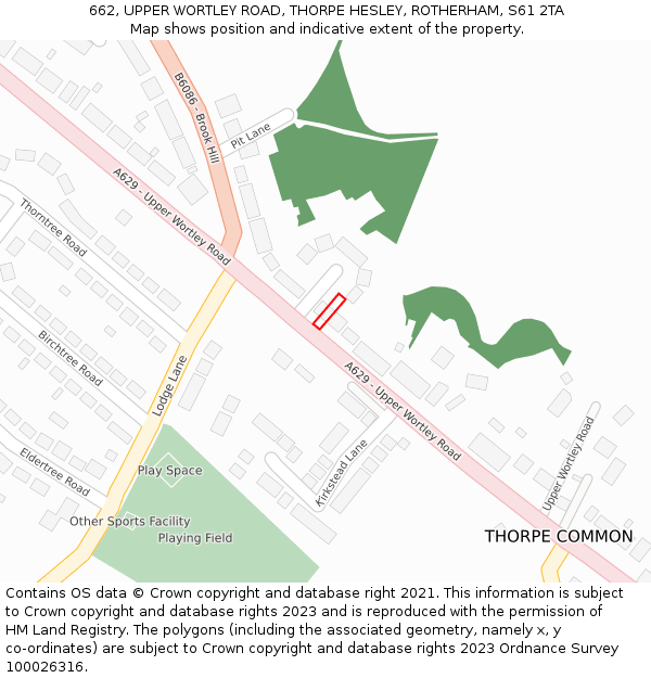662, UPPER WORTLEY ROAD, THORPE HESLEY, ROTHERHAM, S61 2TA: Location map and indicative extent of plot