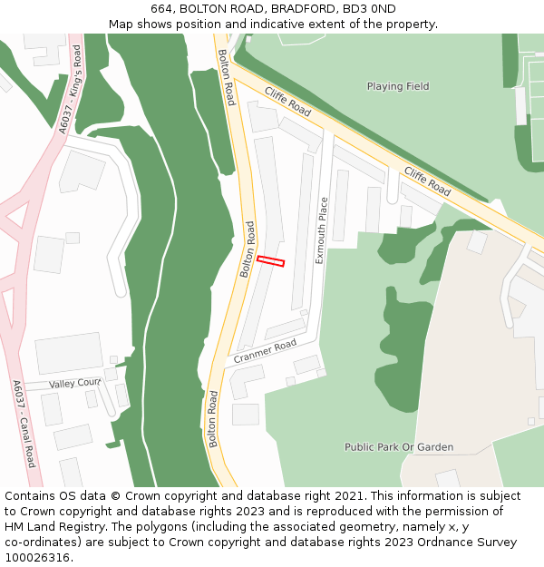 664, BOLTON ROAD, BRADFORD, BD3 0ND: Location map and indicative extent of plot