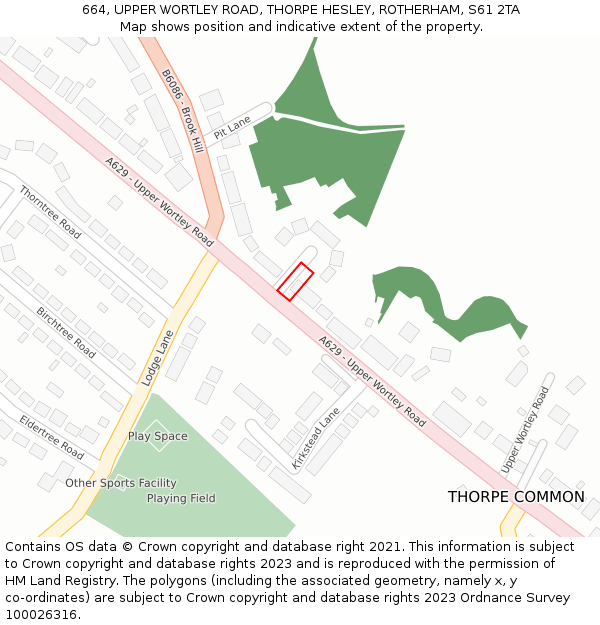 664, UPPER WORTLEY ROAD, THORPE HESLEY, ROTHERHAM, S61 2TA: Location map and indicative extent of plot