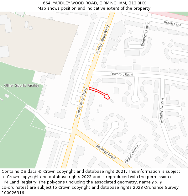 664, YARDLEY WOOD ROAD, BIRMINGHAM, B13 0HX: Location map and indicative extent of plot